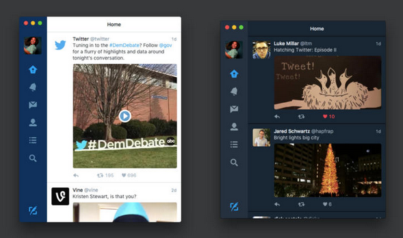 Captures d'écran de la nouvelle version de l'application Twitter pour OS X.