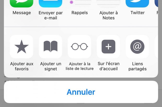Une fois sur Facebook.com, il suffit d'appuyer sur "Sur l'écran d'accueil" pour avoir un raccourci direct du site dans les applications. - © DR