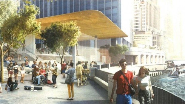 Le projet d'Apple Store à Chicago, reprenant les mêmes codes. - © DR