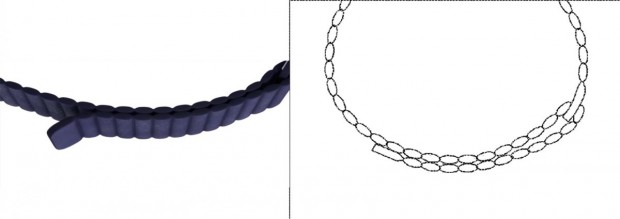 Un détails du bracelet "Leather Loop" de l'Apple Watch, le brevet de Samsung à droite. - © DR