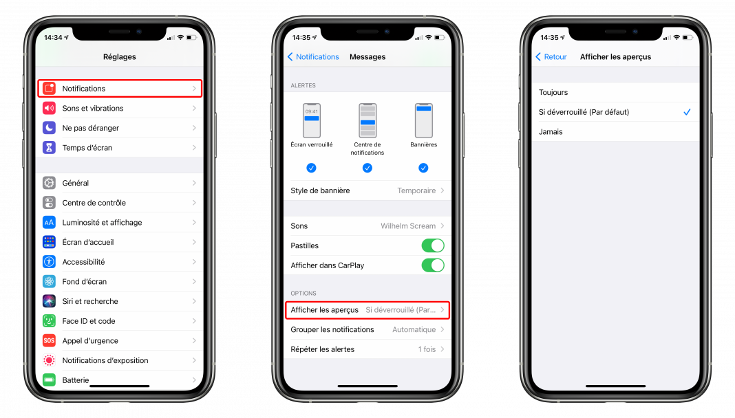 Comment masquer le contenu des notifications sur l’écran verrouillé de