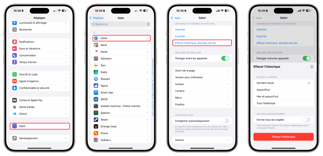 iPhone : comment supprimer l’historique de navigation de Safari